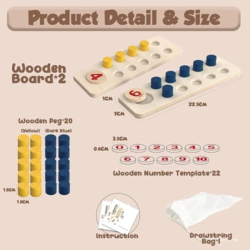 TEUVO Montessori Counting Peg Abacus for Kids Age 3 4 5 6 Years Old, Math Manipulatives Materials Wooden Learning Toys Numberblocks Toddler Puzzle & Kindergarten Home School Montessori Teaching thumbnail 8