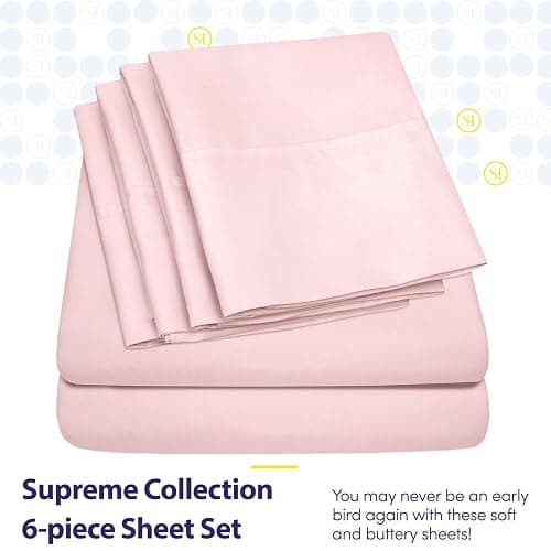 Queen Sheets Pale Pink - 6 Piece 1500 Supreme Collection Fine Brushed Microfiber Deep Pocket Queen Sheet Set Bedding - 2 Extra Pillow Cases, Great Value, Queen, Pale Pink thumbnail 3