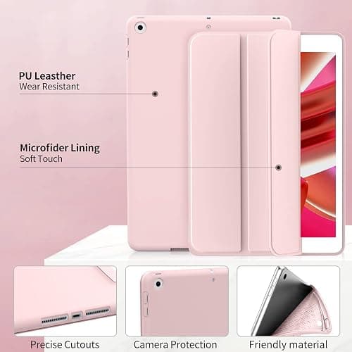 Aoub Case for iPad 9th Generation 2021 10.2 inch, iPad 8th/7th Gen 2020/2019, Without Pencil Holder, Soft TPU Back Case, Slim Lightweight Stand Protective Smart Cover, Auto Sleep/Wake - Light Pink thumbnail 3