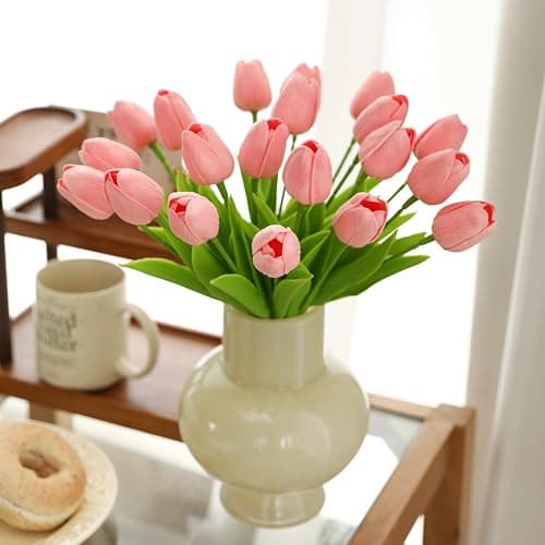 ucky Pink Artificial Flowers 20 Pcs Fake Tulips Realistic Touch Spring Summer Fake Flowers for Home Decor, Outdoor Garden Parties and Wedding Deco thumbnail 4