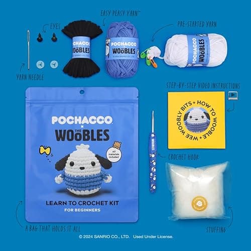 The Woobles Hello Kitty Crochet Kit - Beginners Wooble Crochet Animal Kit Crafts with Easy Peasy Yarn as seen on Shark Tank - with Step-by-Step Video Tutorials (Pochacco) thumbnail 4