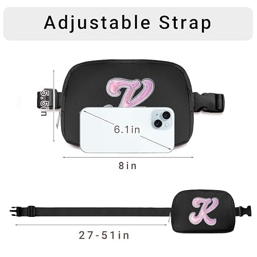 Aganmi Leather Letter Belt Bag Cute Crossbody Bags Travel Fanny Waist Pack Trendy Stuff Christmas Birthday Gifts for Girls - Black - K thumbnail 5