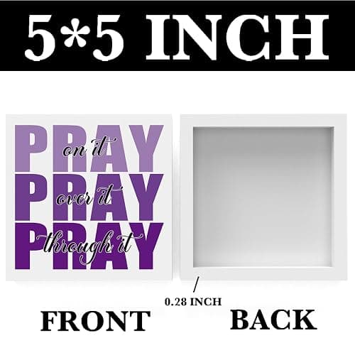 Inspirational Bathroom Room Decor, Christian Bible Desk Decoration, Accessories for Women Office, Dorm Decor Gifts for Women, Wooden Box Sign for Home Bedroom Table Shelf-Pray Through It(purple) thumbnail 3