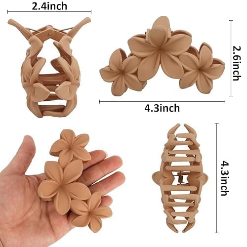 Ahoney 6PCS Flower Hair Clips for Women Strong Hold Nonslip, Big Flower Claw Clip for Thick Hair, Hawaiian Hibiscus Cute Hair Clips Beach Hair Accessories for Women Girls (Neutral) thumbnail 4