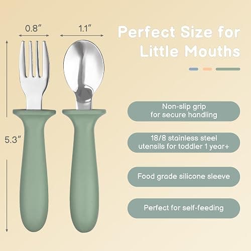 Eascrozn 6 Pack Toddler Utensils, kids Silverware with Silicone Handle, 18/8 Stainless Steel Children Safe Spoons and Forks Set Baby Feeding Essentials, Dishwasher Safe thumbnail 2
