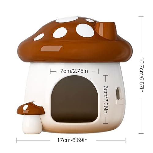 BUCATSTATE Hamster Hideout Ceramic, Mushroom Shape Hamster House and Habitats Ideal for Dwarf Hamsters, Gerbils, Mice, Syrian Hamsters, Chipmunk or Other Small Pets (Brown-Large) thumbnail 2