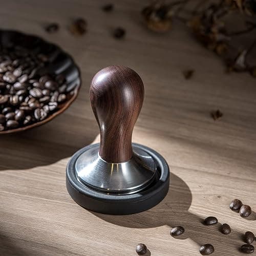 USEAMIE Coffee Tamper Espresso Press with Tamper Mat 304 Stainless Steel Flat Base Wooden Handle for Coffee Grounds Barista Espresso Machines Accessory (51MM) thumbnail 8