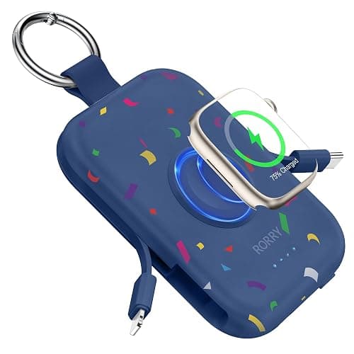 RORRY CharmGo Portable Charger, 5000mAh Portable Charger Power Bank | Built-in Cables,Travel Keychain Battery Pack Essentions for Apple Watch 1~12 Series/Ultra/SE & iPhone 18 Pro Max/17/16/15 - Image 1