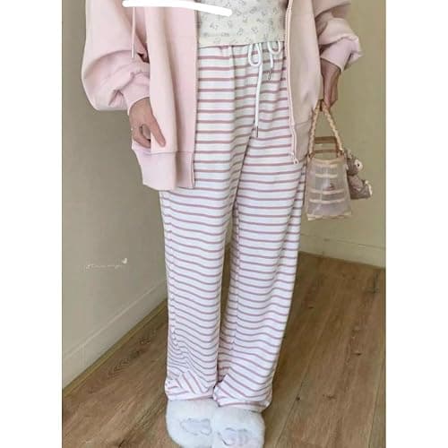Xojbzoo Y2K Kawaii Pink Striped Casual Straight Leg Pants for Women Fashionable Loose Wide Leg Sports Pants thumbnail 3