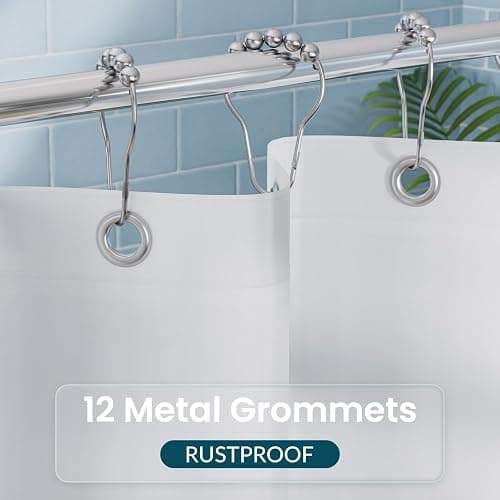 Titanker White Shower Curtain Liner 72 x 72 Plastic Shower Liner Washable Inside Shower Curtain Liner PEVA Shower Curtains for Bathroom with Magnets and Rustproof Metal Grommet Holes - White - 72"W x 72"L (Pack of 1) thumbnail 6