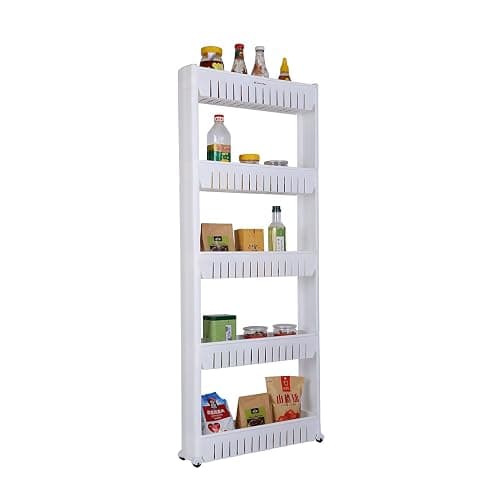 Home-Man Laundry Room Organizer, Mobile Shelving Unit Organizer with 5 Large Storage Baskets, Gap Storage Slim Slide Out Pantry Storage Rack for Narrow Spaces - Image 1