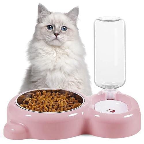 Dog Bowls, Cat Food and Water Bowl Set with Water Dispenser and Stainless Steel Bowl for Cats and Small Dogs - Pink thumbnail 7