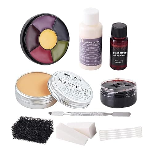 Mysense Liquid Latex Scar Wax SFX Makeup Kit for Fake Scars Wounds Burns With 6 Color Bruise Wheel Face Body Paint Stage Blood Coagulated Blood Gel and Spatula Sponges Q-tips - Image 1