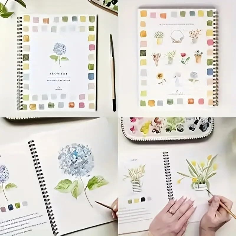 Watercolor Workbook beginner, Cuaderno de Acuarelas para PrincipiantesKit Completo con 12 Colores, Pincel, Flores y Aves - Ideal Adultos, Niños y Adolescentes, Incluye Regalo Artístico y Manualidades (E) thumbnail 2