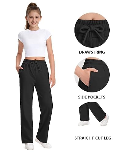 NUMYEAN Girls Sweatpants Straight Leg French Terry Joggers Baggy Sweatpants for Teen Girls Size 7-14Y thumbnail 4