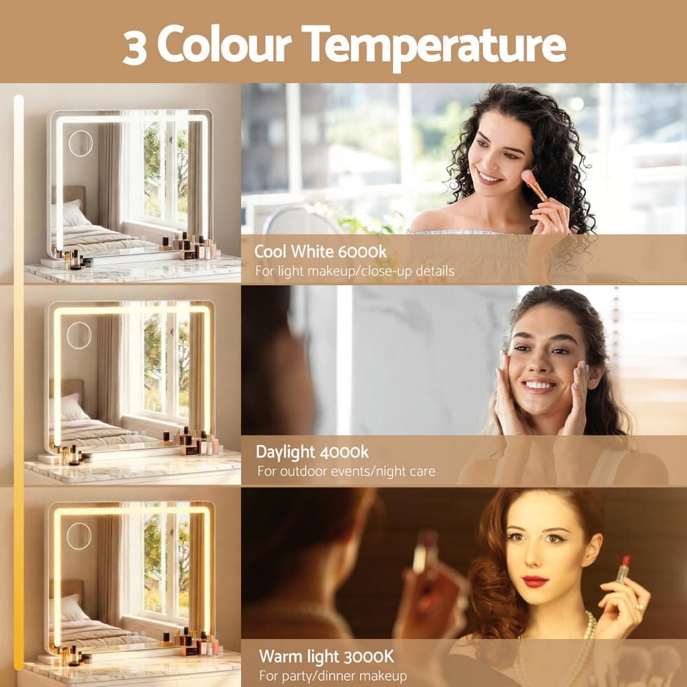 Embellir Makeup Mirror 60x50cm Hollywood Vanity with LED Light Tabletop White thumbnail 3