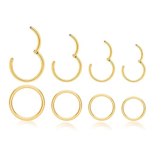 DGhera 8Pcs Nose Ring Hoop & Hinged Clicker Septum Rings [16G/18G/20G]–Hoop Helix Cartilage Daith Tragus Sleeper Earrings For Women Men - Image 1