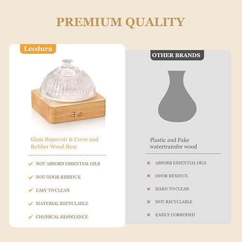 Lecdura Glass Essential Oil Diffuser with Glass Reservoir & WoodBase, 200ml Ultrasonic Lock Color Timer Auto-Off 7 Color Light Aroma Glass Dome Diffuser for Home Office Bedroom Yoga thumbnail 6
