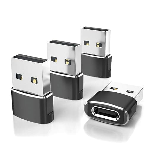 Elebase USB to USB C Adapter 4 Pack,USBC Female to A Male Car Charger,Type C Converter for iPhone 16 16e Pro Max,15 14 13 12 Plus,Apple Watch iWatch 10 9 8,Airpods,iPad Air Mini 6 7,Samsung Galaxy S25 - Black - Image 1