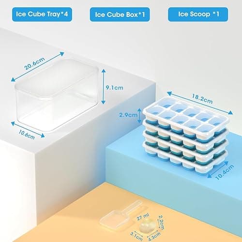 DOQAUS Ice Cube Tray with Lid and Bin - 4 Pack Silicone Ice Cube Trays for Freezer, Stackable Ice Bucket Kits with Storage Container & Scoop for Kitchen, RV, Cocktail, Coffee thumbnail 2
