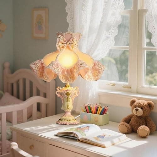 ZDAAPLJ Victorian Table Lamp Pink Princess Lamp French Country Bedside Lamp Farmhouse Cute Kids Table Lamp Vintage Rustic Nightstand Lamp for Girls Bedroom Children Nursery Desk Home Entryway thumbnail 3