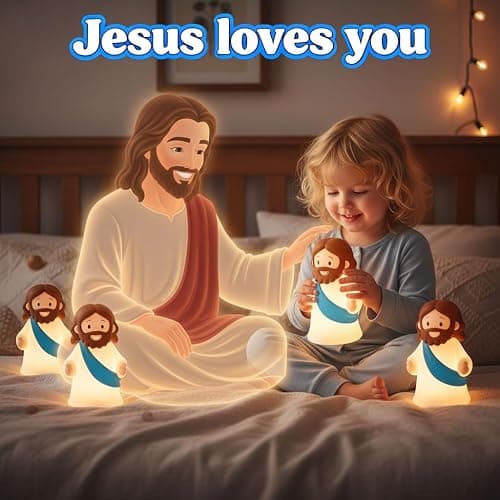 Jesus Night Light Rechargeable Bedside Night Light Dimmable Silicone LED Light Ideal for Religious Gatherings, Gifts for Sunday School, Baptism Presents, Easter Egg Decorations (blue) (Blue) thumbnail 5