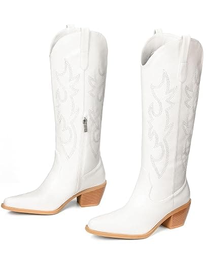 Pasuot Western Cowboy Boots for Women - Knee High Wide Calf Cowgirl Boots, Slip On Pointed Toe Chunky Heel Fashion Retro Classic Pull On Tall Boot for ladies Party concert thumbnail 5