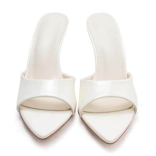 Riekhany High Heel Mules for Women Slip On Open Pointed Toe Classy Patent Leather Stiletto Pumps Formal Slingback Mule Sandals Dress Walking Shoes thumbnail 2