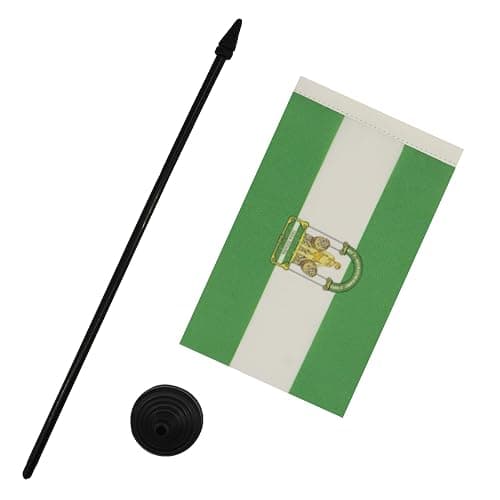 Andalusia Table Flag 4'' x 6'' - Spanish region of Andalucía Desk Flag 15 x 10 cm - Black plastic stick and base - AZ FLAG thumbnail 3