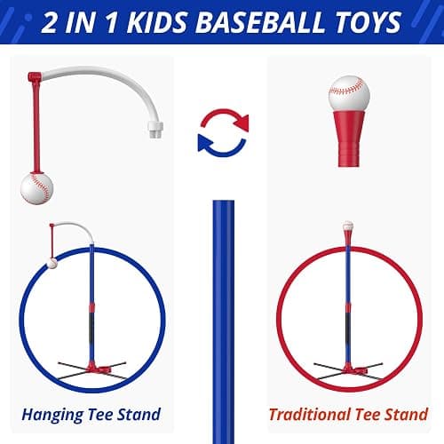 HYES 3-in-1 Baseball Set for Kids with Auto Pitching Machine | Tee Ball Stand, Hanging Tee, Ball Launcher and 6 Softballs - Adjustable Height, Indoor/Outdoor Sport Gifts for Boys Girls thumbnail 6