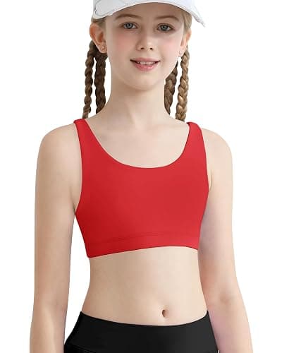 QooNoo Girls Training Bra Seamless Sport Bras for Teens Strappy Scoop Neck Yoga Crop Top Dance Kids Teens thumbnail 2