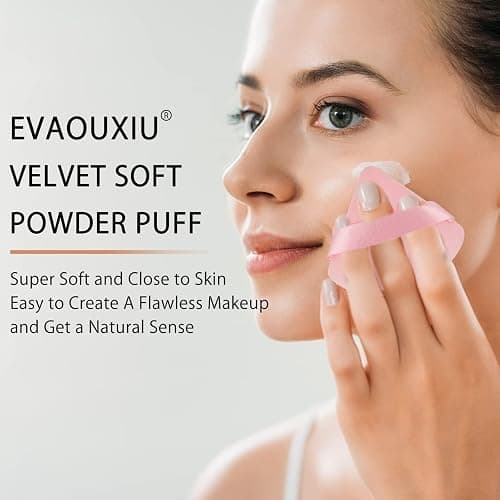 EVAOUXIU Triangle Powder Puff, 2 Pcs, Pink | Soft Plush, Velour, For Face & Setting Powder, Foundation Blender Sponge thumbnail 2