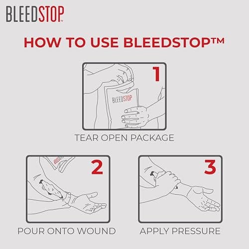 BleedStop™ First Aid Powder for Blood Clotting, Trauma Kit, Blood Thinner Patients, Camping Safety, and Survival Equipment for Moderate to Severe Bleeding Wounds or Nosebleeds - 4 (15g) Pouches thumbnail 3