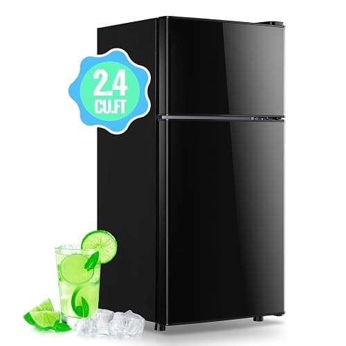 DEMULLER 45L Mini Fridge with Freezer & Double Door Small Size Tiny Refrigerator with 7 Temperature Control Knob Only Suitable for One Person Use Black - Image 1