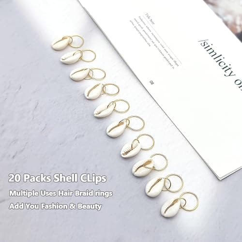 20 Pack Shell Hair Clip, Cowrie Shells for Hair for Women Seashell for Hair Braids DIY Sea Shell Gold Hair Rings Accessories thumbnail 3