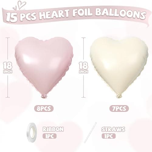 Pink Cream Heart Balloons,15Pcs 18Inch Sand White Heart Shaped Foil Ballons,Pink Helium Balloon for Valentine's Day Baby Shower Birthday Anniversary Wedding Party Decorations thumbnail 3