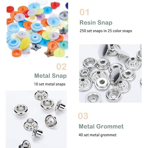 Plastic Snap Fastener Kit, Plastic and Metal Snap Buttons with Snaps Pliers Set, 270 Sets Resin and Metal Snap Buttons for Sewing and Crafting (Pink) thumbnail 3