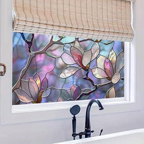 JOONOR Retro Magnolia Sunroof Film,Stained Glass Decals Colorful Floral Window Privacy Film for Car Sunroof Living Room Sun Blocking Decor Removable Static Cling PVC Stickers, 17.72 x 35.43 Inch thumbnail 4