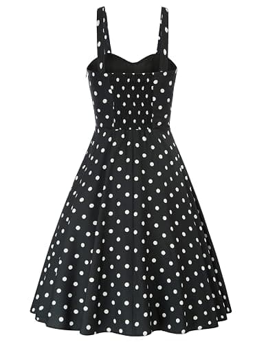 Belle Poque Women's Vintage Sleeveless Solid Floral Ruched Summer Cute A-Line Flowy Swing Midi Dress thumbnail 2