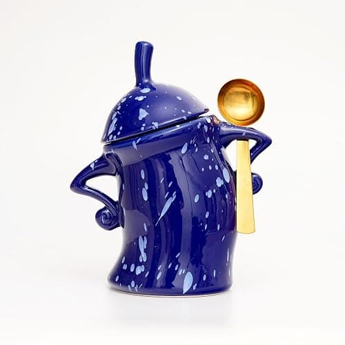 Antetek Canister With Attitude,Large Capacity Cute Sassy Storage Canister,Interesting food jars, stylish airtight large ceramic lids, coffee, tea, sugar and spice storage jars with spoons (Blue) - Image 1