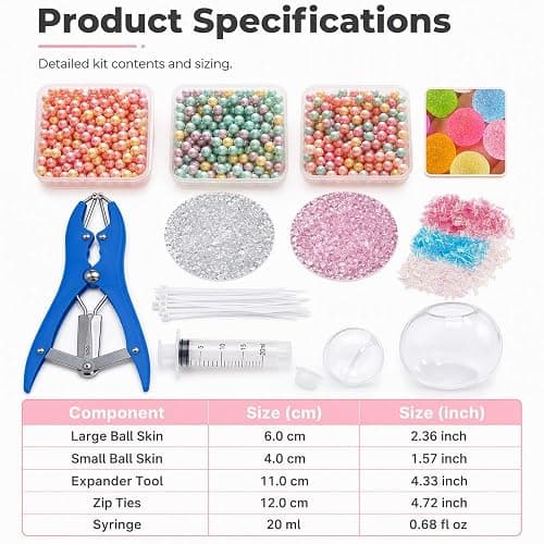 DIY Squishy Kit & Stress Ball Making Kit with Filler and Tool，1 Set | DIY Stress Ball Making Kit Complete Stress Ball DIY Kit with 10 Blank Skins 9 Fillers & Cable and Ties Expander Tool thumbnail 7