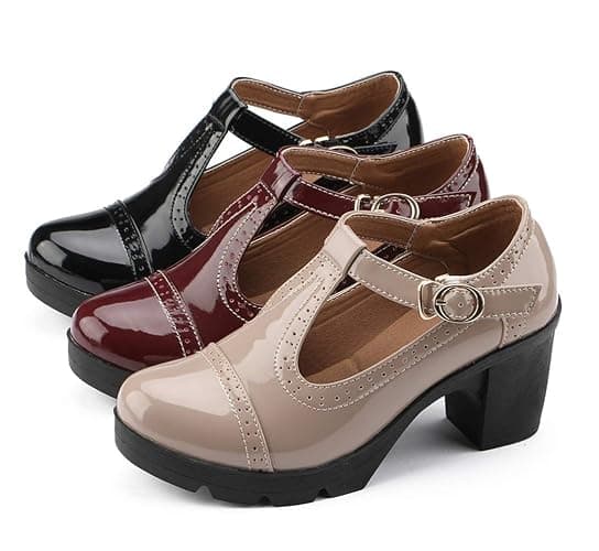 DADAWEN Women's Classic T-Strap Platform Mid-Heel Square Toe Oxfords Dress Shoes thumbnail 7