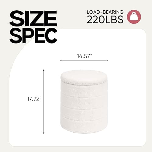 CAIPINFUL 14.5" Round Storage Ottoman,Boucle Sherpa Ottoman with Tray, Faux Teddy Foot Rest Coffee Table for Bedroom Dorm Living Room,White thumbnail 2