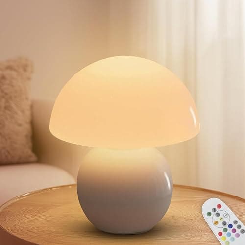 KARTOOSH Cordless Cute Mushroom Lamp with Remote Control, Cordless Lamps for Tables, 9 RGB, 3 Color Temperature, Stepless Dimmable, Timer, Memory, Unique Aesthetic Home Decor for Living Room (White) - Image 1