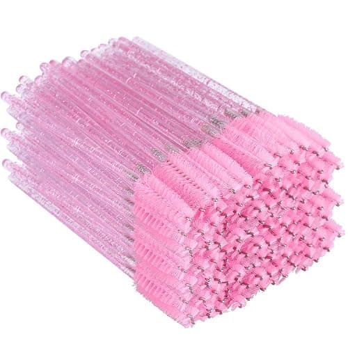 G2PLUS 100 PCS Disposable Eyelash Brushes Spoolies: Pink Crystal | Mascara Wands Applicator for Eyelash Extensions - Image 1
