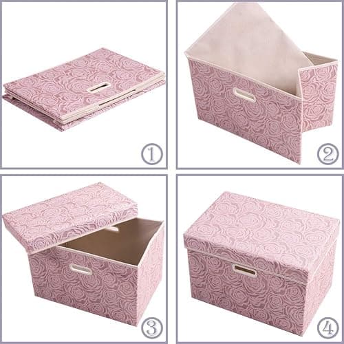 PRANDOM Larger Collapsible Storage Boxes with Lids Fabric Decorative Bins Cubes Organizer Containers Baskets Handles Divider for Bedroom Closet Living Room Pink 17.7x11.8x11.8 Inch 3 Pack thumbnail 7