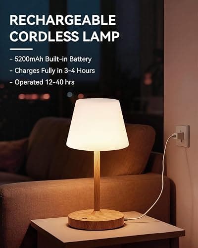 SAIWEYA Outdoor Waterproof Shower Lamp, 5200mAh Cordless Rechargeable Table Lamp with Touch Dimming, IP65 Wireless LED Night Light for Patio, Camping, Bathroom, Restaurant & Kitchen thumbnail 5