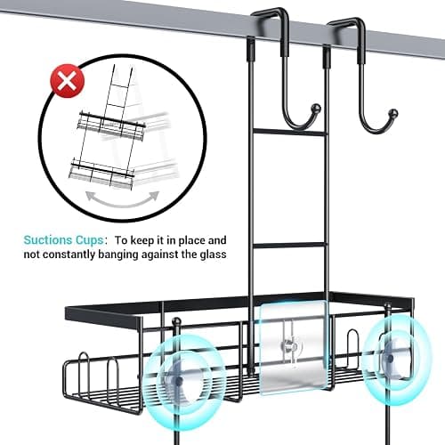 Aitatty Over the Door Shower Caddy Hanging: Black Rustproof Shower Organizer over the Door - No Drilling Bathroom Rack for Inside thumbnail 4
