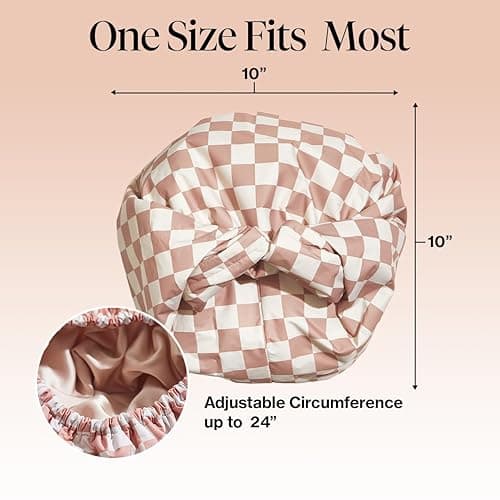 Kitsch Luxury Shower Caps for Women Reusable Waterproof - Flexi Satin Lined, Large Shower Cap for Men, Non-slip, Quick-dry, Adjustable, Stylish Hair Cap for Long & Short Hair - Terracotta Checker - Terracotta Checker thumbnail 5