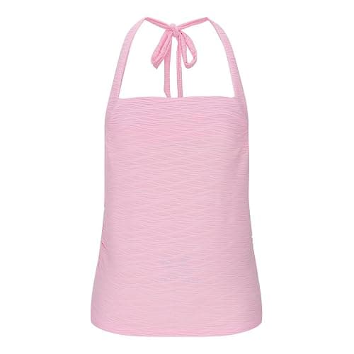 Womens Cute Crop Halter Tops Tie Back Textured Going Out Tank Top Ruched Slim Y2k Camisole Summer Vacation Cami Shirt thumbnail 3